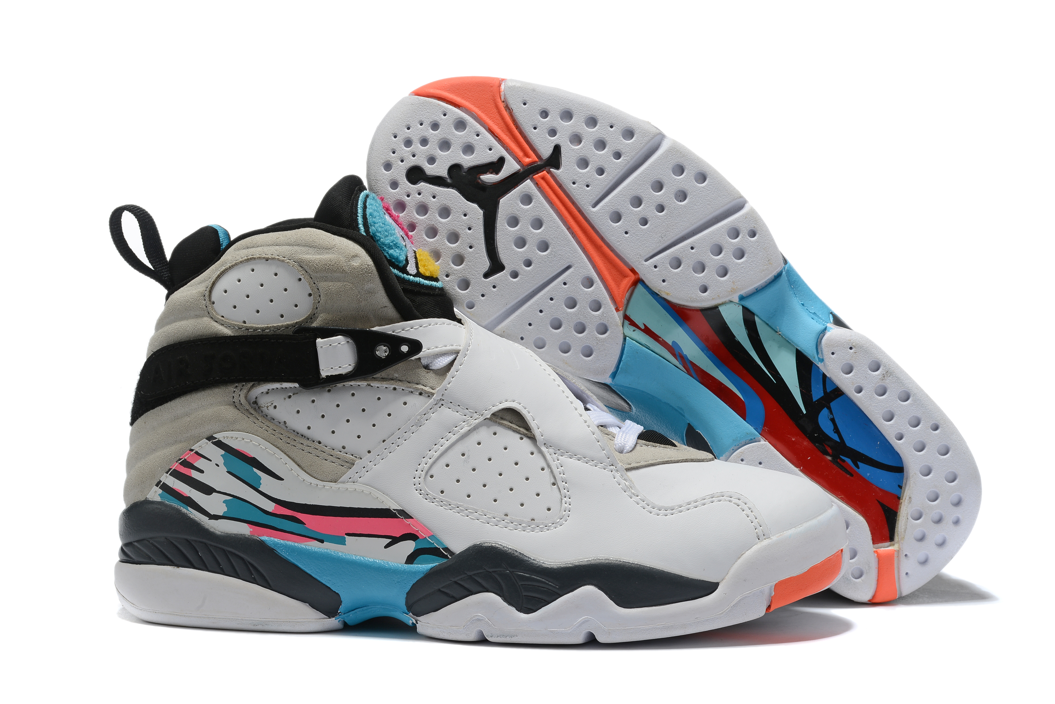 2019 Air Jordan 8 White Grey Black Jade Orange Shoes - Click Image to Close